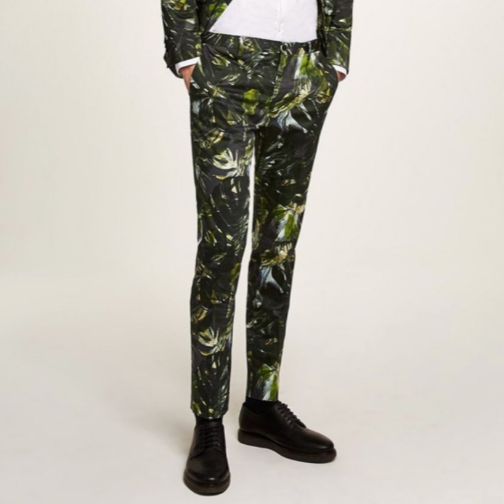 Topman Pants Ultra Skinny Palm Leaf NWT Green